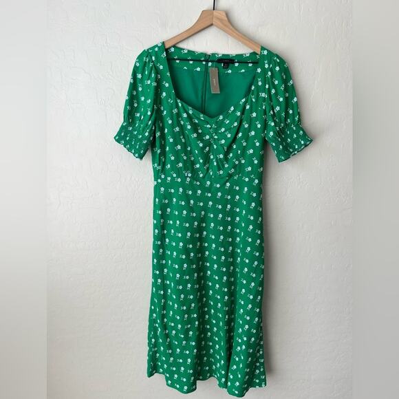 J Crew Puff-sleeve midi dress floral print green 4 NEW - Picture 4 of 11